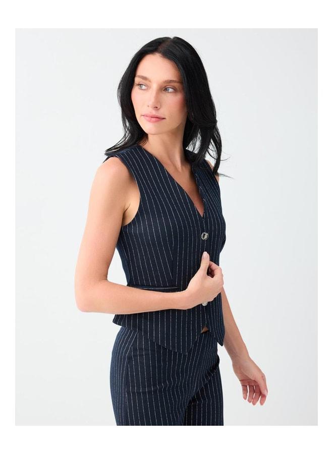 Jimmy Key Navy Stripe Pattern Pocket-Detail Vest. - Image 3