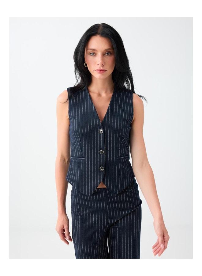Jimmy Key Navy Stripe Pattern Pocket-Detail Vest. - Image 1