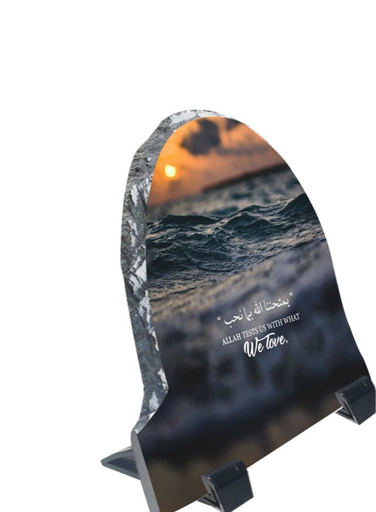 Service Zone Protective Printed White Rock Shape Marble Photo Frame for Table Top Allah Tests Us With What We Love - Image 3