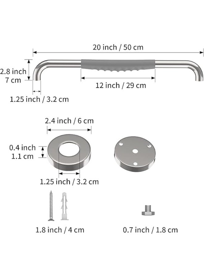 20 Inch Wall-Mounted Bathroom Grab Bar with Non-Slip Rubber Grip, Stainless Steel Safety Handrail for Elderly and Disabled Users, Shower and Bath Support Handle - Image 5