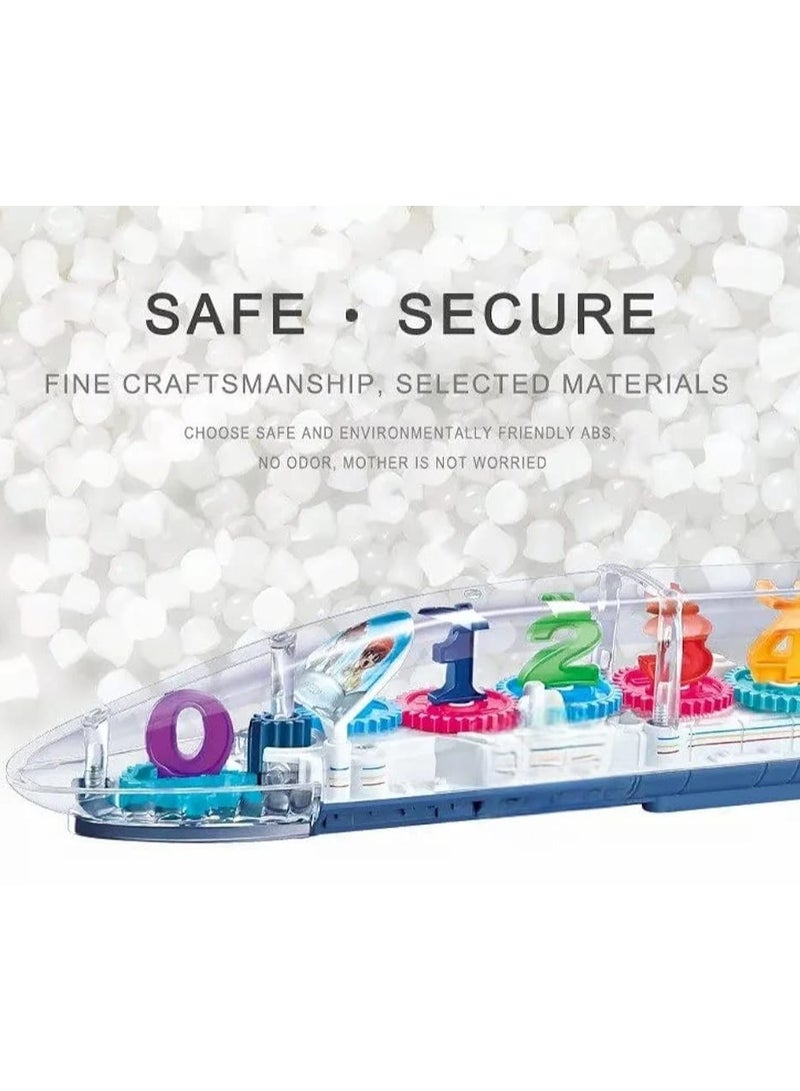 3D Transparent Toy Bullet Train – 360° Rotating | Moving Gears, Flashing Lights & Music | Bump-and-Go Action | Educational Toy for Kids Ages 3+ - Image 2