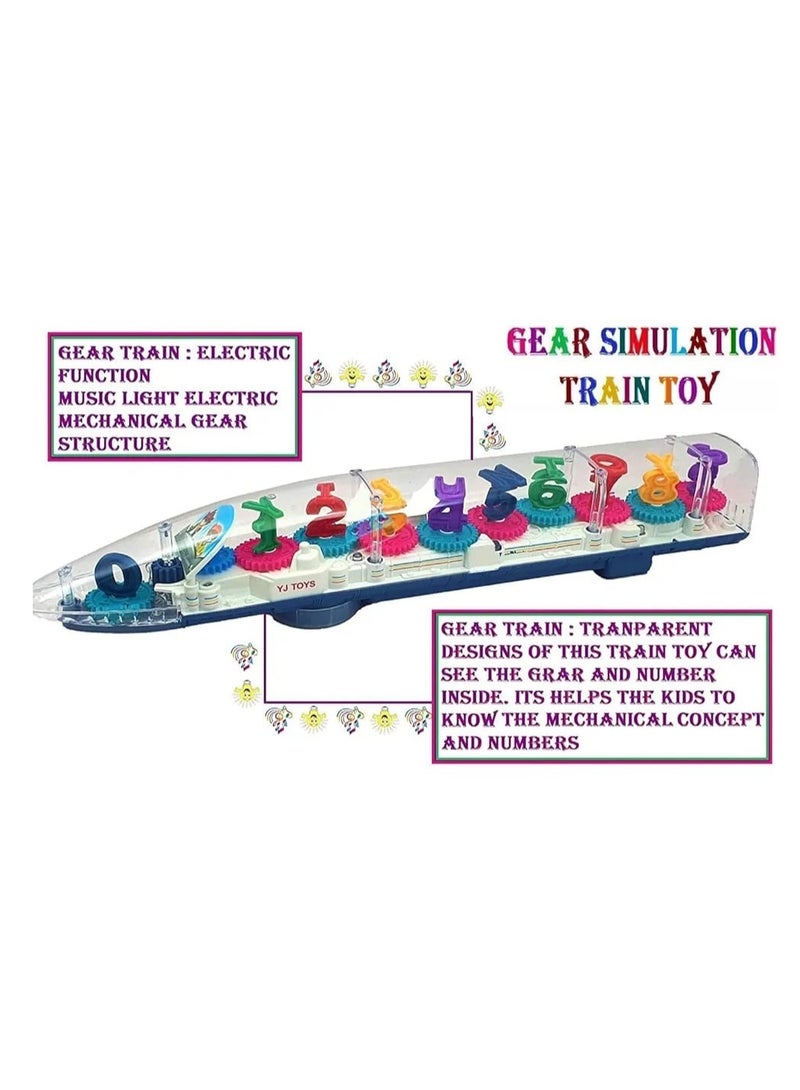 3D Transparent Toy Bullet Train – 360° Rotating | Moving Gears, Flashing Lights & Music | Bump-and-Go Action | Educational Toy for Kids Ages 3+ - Image 4
