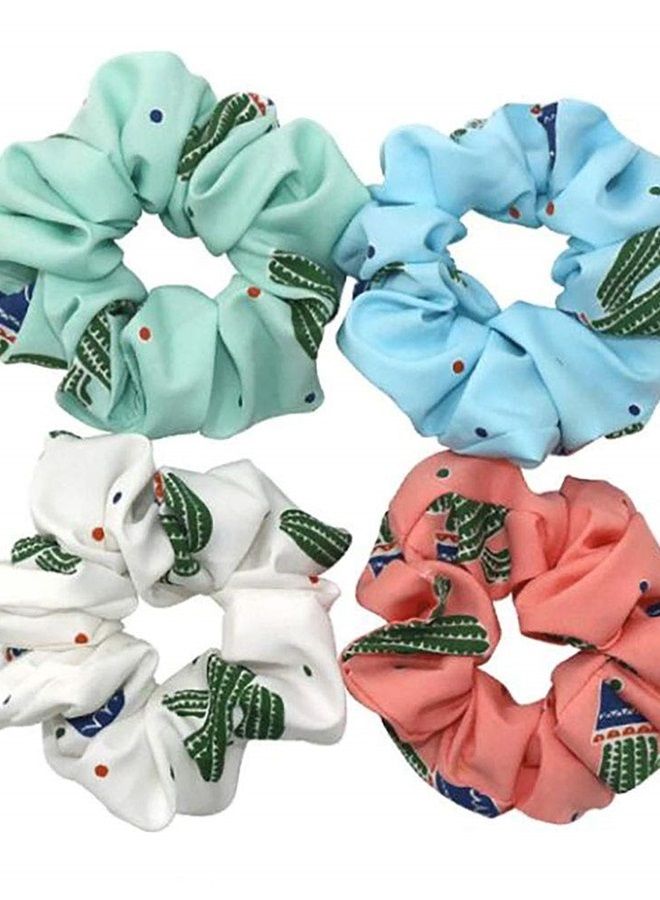 Fodattm 4PCS Elastic Hair Scrunchies Hair Bands Hair Ties Scrunchy Hair Rope Ponytail Holder for Women (Cactus pattern) - Image 1