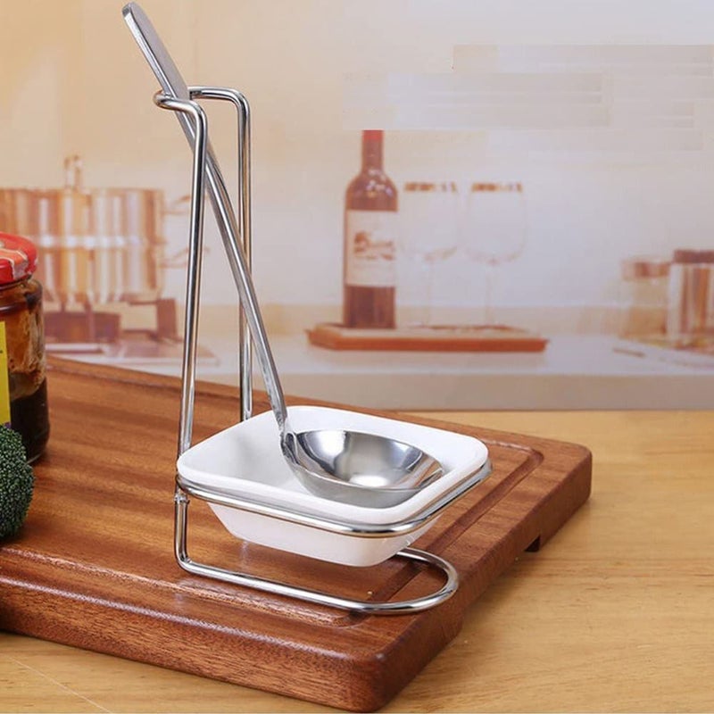 حامل الكؤوس الم Stainless Steel المتعدد الأشكال 4 قطع مع 2 أطباق سيراميكية وحامل ملعقة لتنظيم مائدة المطبخ. - Image 3