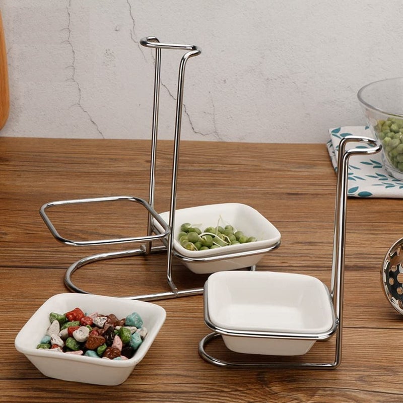 حامل الكؤوس الم Stainless Steel المتعدد الأشكال 4 قطع مع 2 أطباق سيراميكية وحامل ملعقة لتنظيم مائدة المطبخ. - Image 4