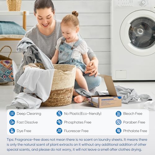 Fisroa Fragrance Free Laundry Detergent Sheets Travel Eco-friendly 300 Loads Fisroa Clothes Washing Detergent Sheets Plastic-Free Washer Strips, Unscented Liquidless Laundry Strips Tablet - Image 2