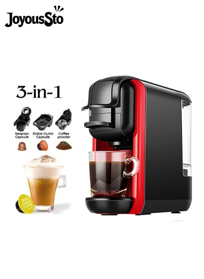 متجر الفرح ماكينة صنع الإسبريسو لكبسولات نسبرسو، كبسولات لافاتزا الزرقاء ومسحوق القهوة، ضغط مضخة 19 بار لصنع قهوة إسبريسو أصلية، آلات صنع قهوة إسبريسو صغيرة 1450 وات باللونين الأسود/الأحمر مع خزان مياه قابل للإزالة سعة 600 مل - Image 1