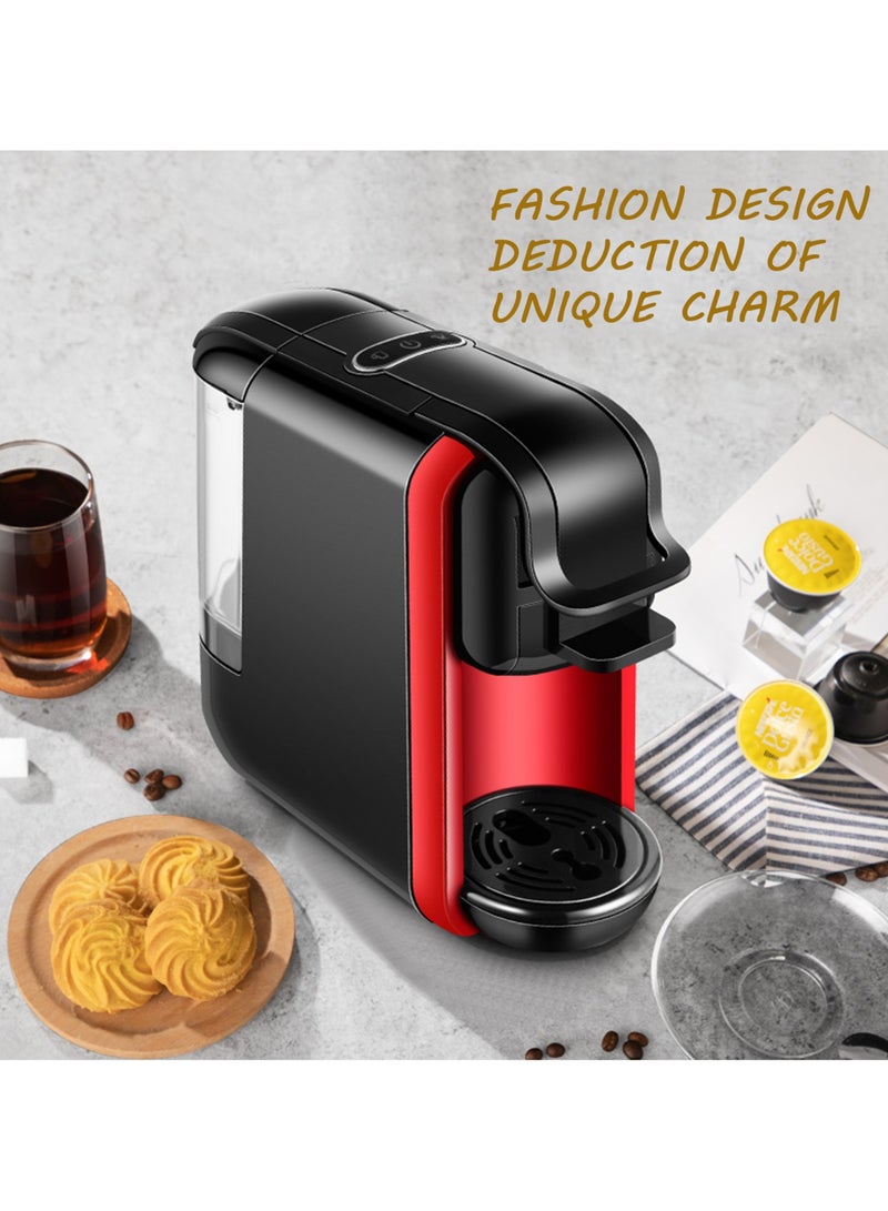 متجر الفرح ماكينة صنع الإسبريسو لكبسولات نسبرسو، كبسولات لافاتزا الزرقاء ومسحوق القهوة، ضغط مضخة 19 بار لصنع قهوة إسبريسو أصلية، آلات صنع قهوة إسبريسو صغيرة 1450 وات باللونين الأسود/الأحمر مع خزان مياه قابل للإزالة سعة 600 مل - Image 3