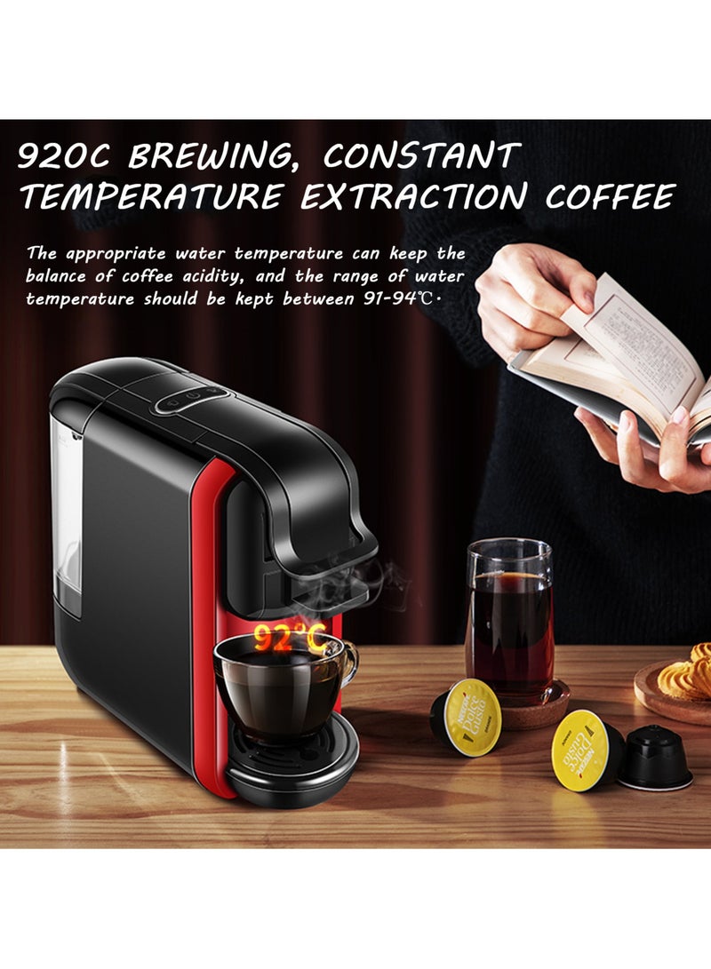 متجر الفرح ماكينة صنع الإسبريسو لكبسولات نسبرسو، كبسولات لافاتزا الزرقاء ومسحوق القهوة، ضغط مضخة 19 بار لصنع قهوة إسبريسو أصلية، آلات صنع قهوة إسبريسو صغيرة 1450 وات باللونين الأسود/الأحمر مع خزان مياه قابل للإزالة سعة 600 مل - Image 4