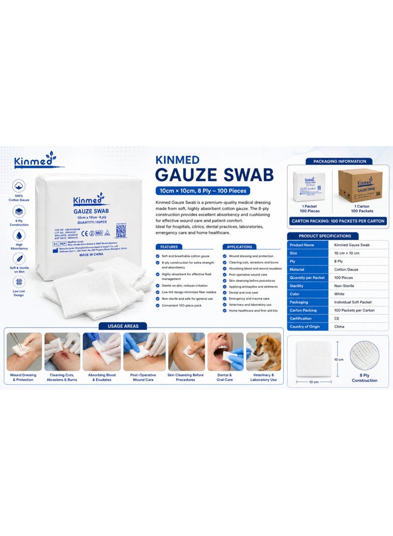 Kinmed Pack Of 4 Kinmed Gauze Swab 10cm × 10cm 8 Ply  100 Pieces - Image 4