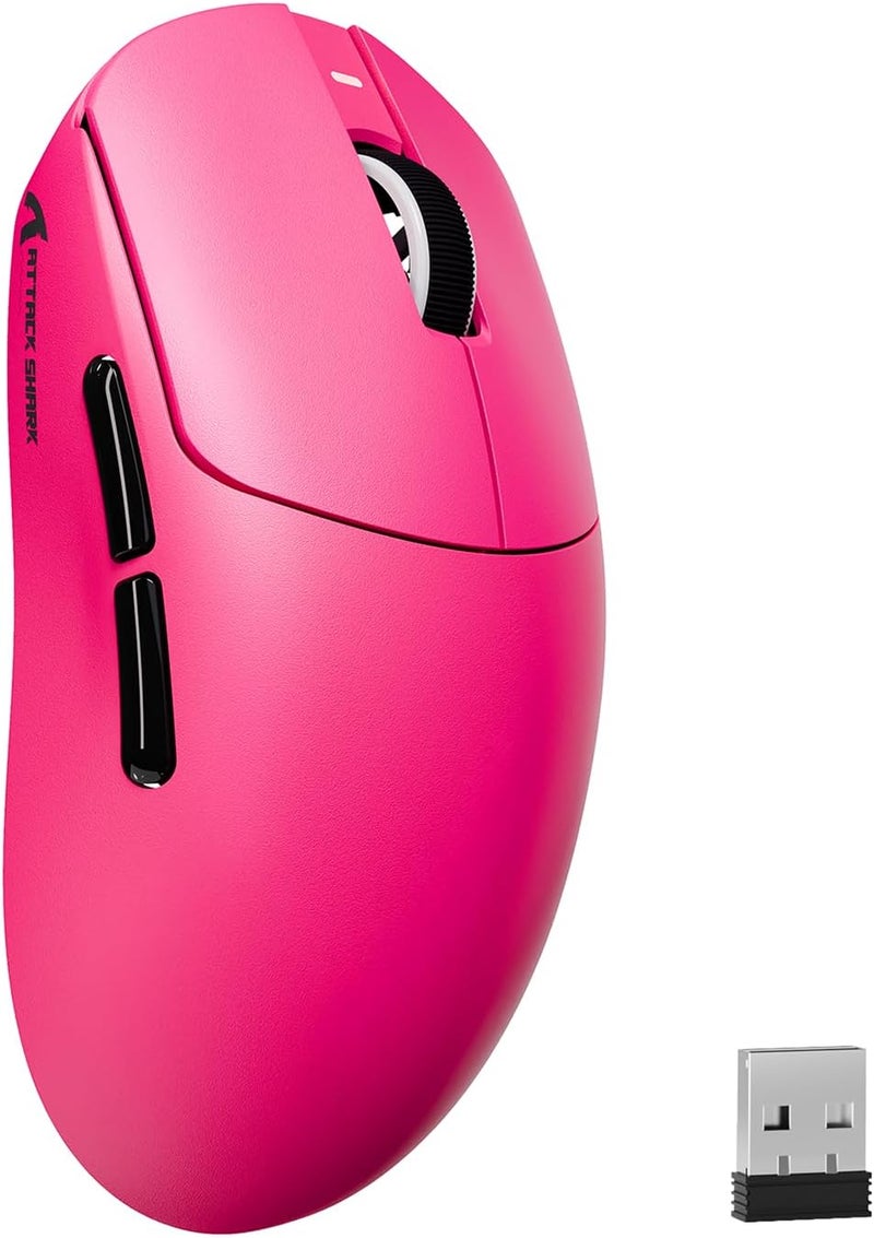 MAMBASNAKE ماوس ألعاب لاسلكي Attack Shark X8PLUS، مستشعر PixArt PAW3395PRO، 40000 نقطة في البوصة، بلوتوث/2.4 جيجاهرتز/سلكي، فائق الخفة 55 جرام، أرجل PTFE مزدوجة الطبقة، لأجهزة الكمبيوتر/Xbox/Mac (أحمر توتي) - Image 1