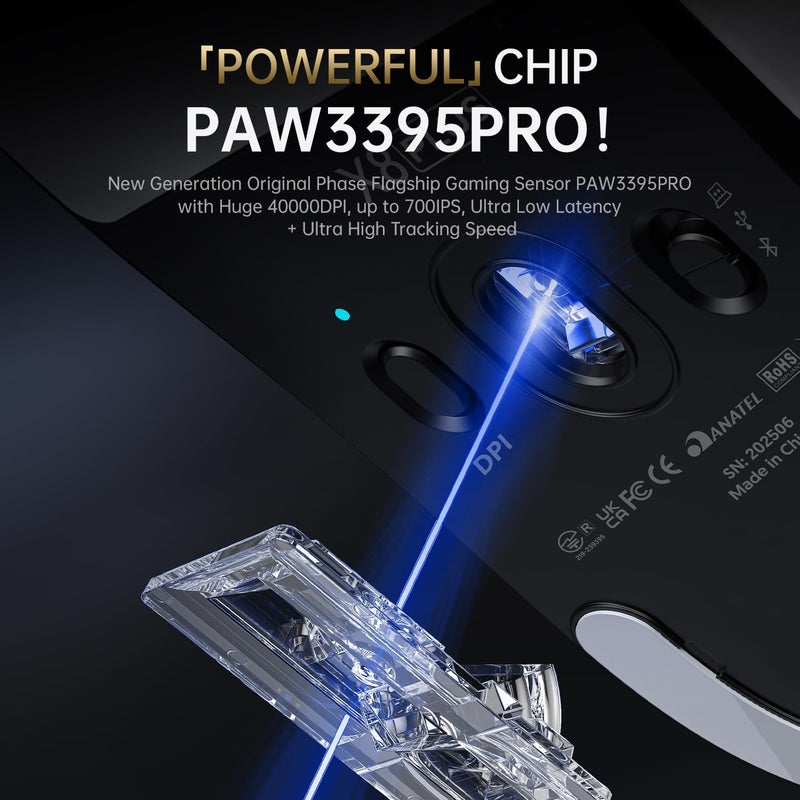 MAMBASNAKE ماوس ألعاب لاسلكي Attack Shark X8PLUS، مستشعر PixArt PAW3395PRO، 40000 نقطة في البوصة، بلوتوث/2.4 جيجاهرتز/سلكي، فائق الخفة 55 جرام، أرجل PTFE مزدوجة الطبقة، لأجهزة الكمبيوتر/Xbox/Mac (أحمر توتي) - Image 4