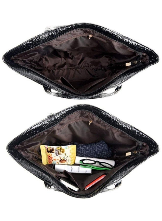 Women's Crocodile Textured Tote Bag, Ladies Large Capacity Handbag Clutch Bag Satchel Bags Shopping Bag, PU Leather Shoulder Bag Sling Bag Side Bag Tourist Bag for Girls/College Students - Image 4