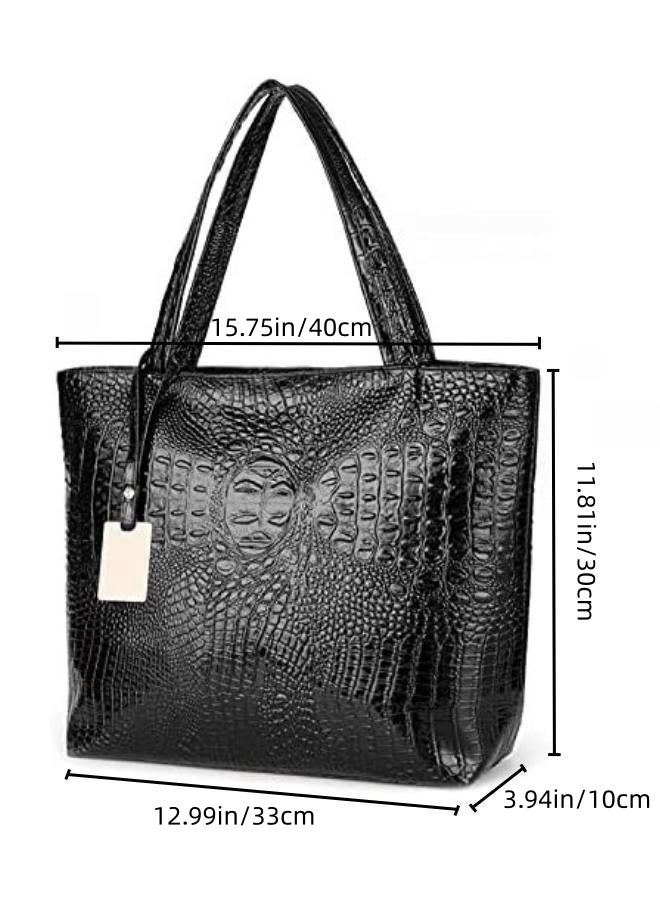 Women's Crocodile Textured Tote Bag, Ladies Large Capacity Handbag Clutch Bag Satchel Bags Shopping Bag, PU Leather Shoulder Bag Sling Bag Side Bag Tourist Bag for Girls/College Students - Image 5
