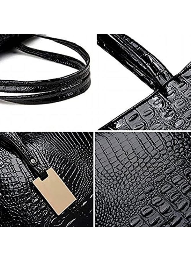 Women's Crocodile Textured Tote Bag, Ladies Large Capacity Handbag Clutch Bag Satchel Bags Shopping Bag, PU Leather Shoulder Bag Sling Bag Side Bag Tourist Bag for Girls/College Students - Image 3