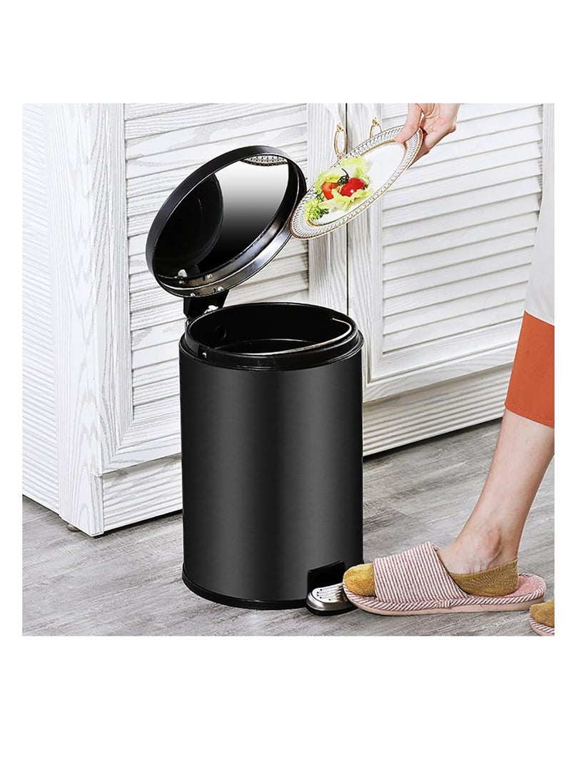 CityRiya-Long Stainless Steel Pedal Bin, Smudge Resistant Trash Can with Foot Pedal and Soft-Close Lid Round, Hands Free Garbage Bin for Kitchen Living Room Bathroom Office and Hotel (Black, 8L)  - Image 1