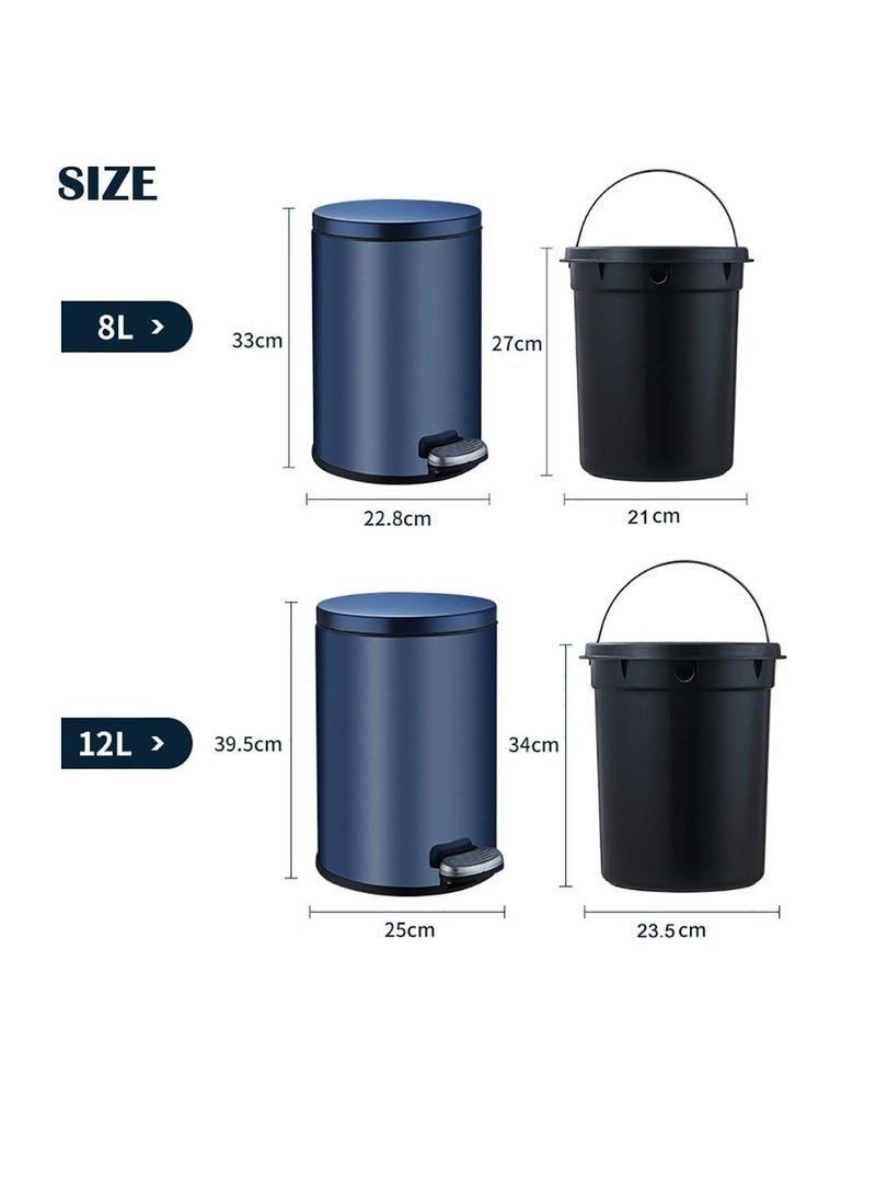 CityRiya-Long Stainless Steel Pedal Bin, Smudge Resistant Trash Can with Foot Pedal and Soft-Close Lid Round, Hands Free Garbage Bin for Kitchen Living Room Bathroom Office and Hotel (Black, 8L)  - Image 2