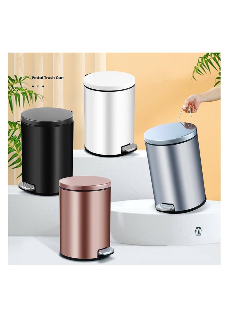 CityRiya-Long Stainless Steel Pedal Bin, Smudge Resistant Trash Can with Foot Pedal and Soft-Close Lid Round, Hands Free Garbage Bin for Kitchen Living Room Bathroom Office and Hotel (Black, 8L)  - Image 3