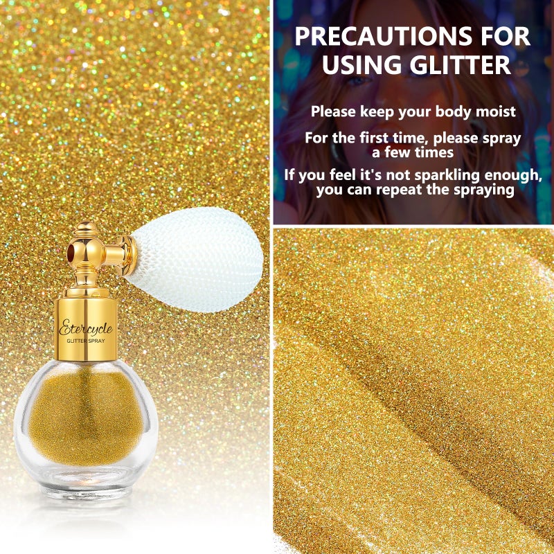 Etercycle Hair Glitter Spray, Gold Body Glitter Spray Fine Face Shimmer Powder, Cosmetic Shimmer Makeup Glitter Highlighter Powder Hairspray for Y2K Accessories, Party, Stage Shows, Nightclubs, Bar - Image 3