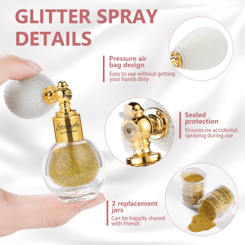 Etercycle Hair Glitter Spray, Gold Body Glitter Spray Fine Face Shimmer Powder, Cosmetic Shimmer Makeup Glitter Highlighter Powder Hairspray for Y2K Accessories, Party, Stage Shows, Nightclubs, Bar - Image 4