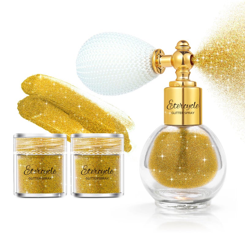 Etercycle Hair Glitter Spray, Gold Body Glitter Spray Fine Face Shimmer Powder, Cosmetic Shimmer Makeup Glitter Highlighter Powder Hairspray for Y2K Accessories, Party, Stage Shows, Nightclubs, Bar - Image 1