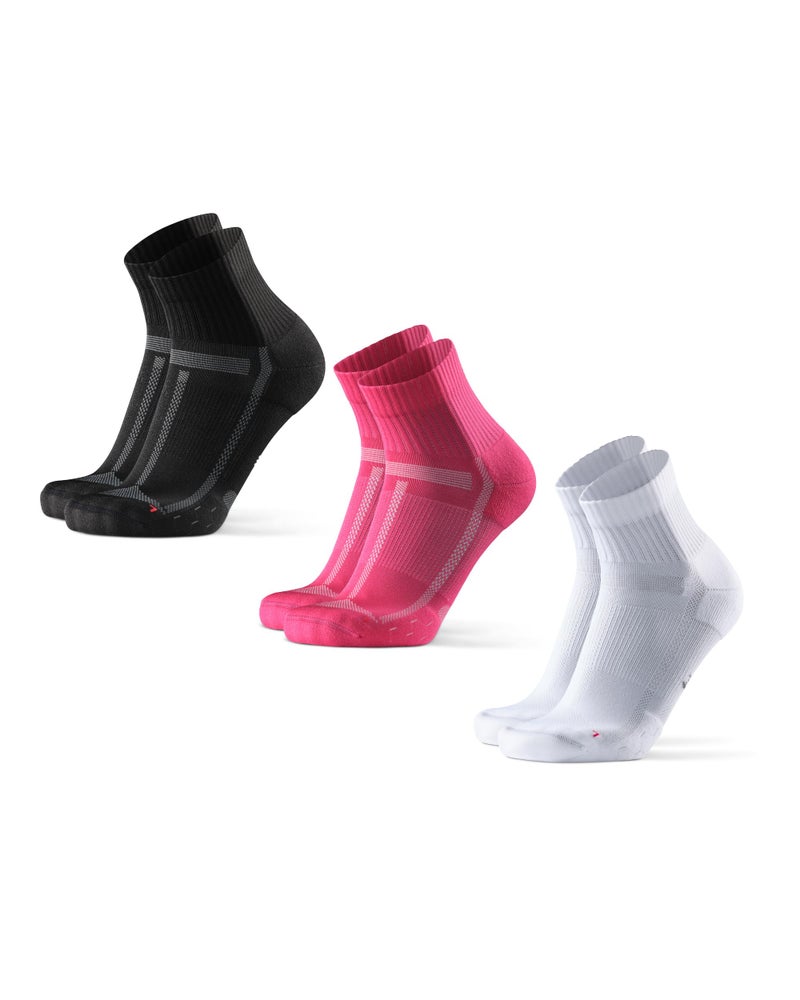 DANISH ENDURANCE 3 Pack Running Socks for Long Distances, Quarter, Men & Women, Multicolor (1x Black, 1x Pink, 1x White), US Women 11-13 // US Men 9.5-12.5 - Image 1