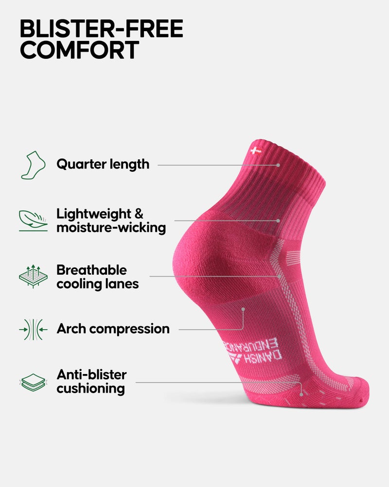 DANISH ENDURANCE 3 Pack Running Socks for Long Distances, Quarter, Men & Women, Multicolor (1x Black, 1x Pink, 1x White), US Women 11-13 // US Men 9.5-12.5 - Image 2