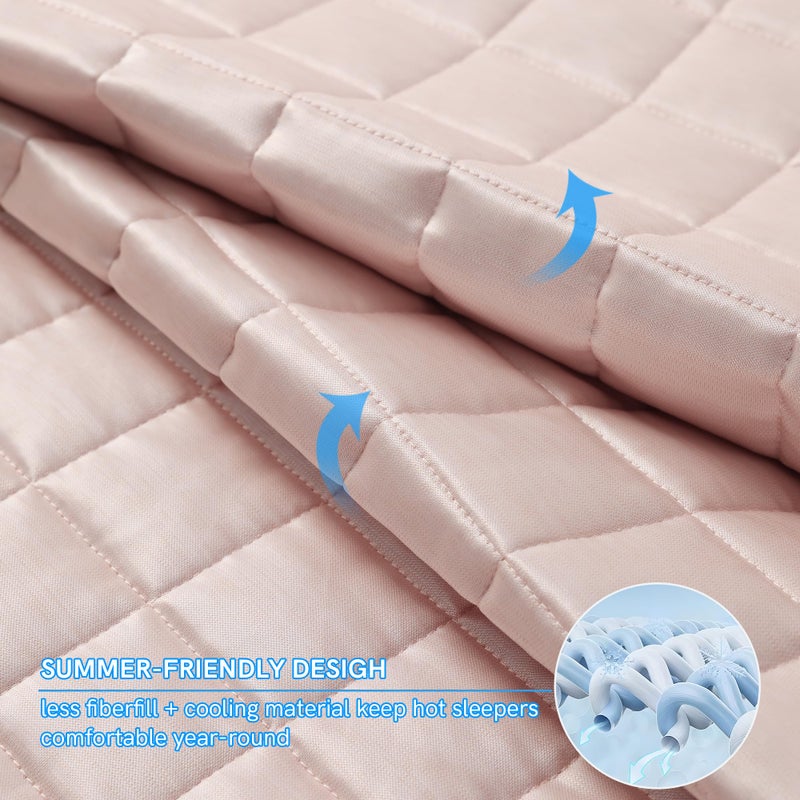 YnM Cooling Weighted Blanket for Adults, 15lbs Heavy Bed Throw Comforter with 100% PE Fabric, Ideal for Hot Sleepers or Summer Days(60x80 Inches for Queen/King Bed, 15 Pounds, Pink) - Image 3
