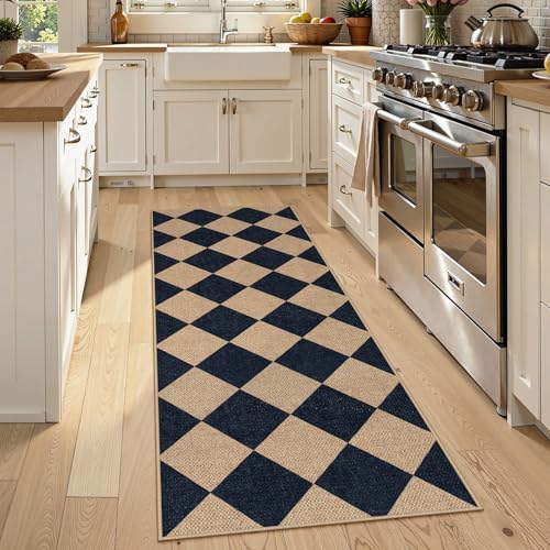 La Home Lahome Checkered Easy Jute Runner, 2x6 Kitchen Runner Rug Non Slip Washable Outdoor Rug for Entryway Indoor, Checkerboard Black Indoor Outdoor Carpet for Hallway 6ft Entry Front Door - Image 2