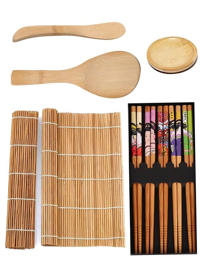 HAWAWA Sushi Making Kit Set, 10 PCS Beginner Sushi Kit Including 2 Sushi Roller, 5 Pairs of Chopsticks,1 Paddle,1 Spreader, 1 Sause Dish Set for Sushi Lovers  - Image 1