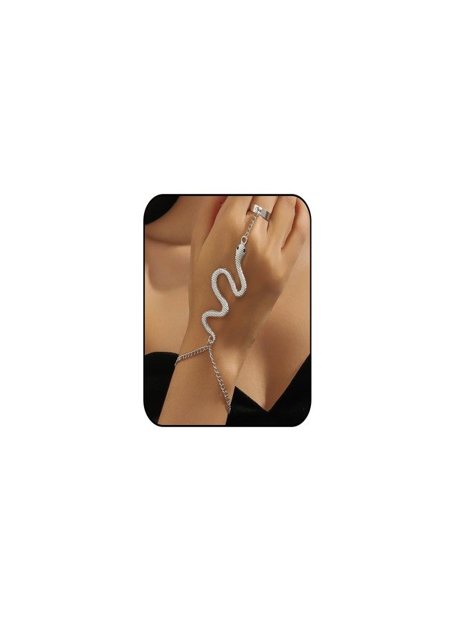 INENIMARTJ Snake Chain Ring Bracelet Snake Hand Chain Bracelet for Women Serpent Chains Hand Harness Jewelry Slave Chain Hands Harness Bracelets for Women Snakes Jewelry (silver snake) - Image 1