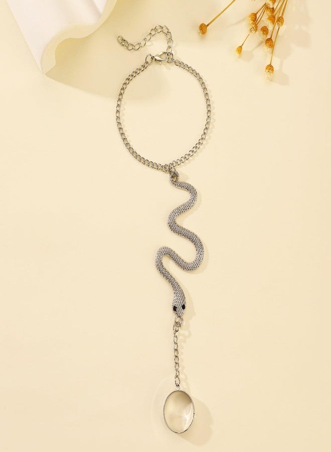INENIMARTJ Snake Chain Ring Bracelet Snake Hand Chain Bracelet for Women Serpent Chains Hand Harness Jewelry Slave Chain Hands Harness Bracelets for Women Snakes Jewelry (silver snake) - Image 2