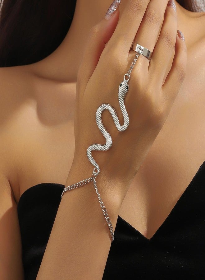 INENIMARTJ Snake Chain Ring Bracelet Snake Hand Chain Bracelet for Women Serpent Chains Hand Harness Jewelry Slave Chain Hands Harness Bracelets for Women Snakes Jewelry (silver snake) - Image 4