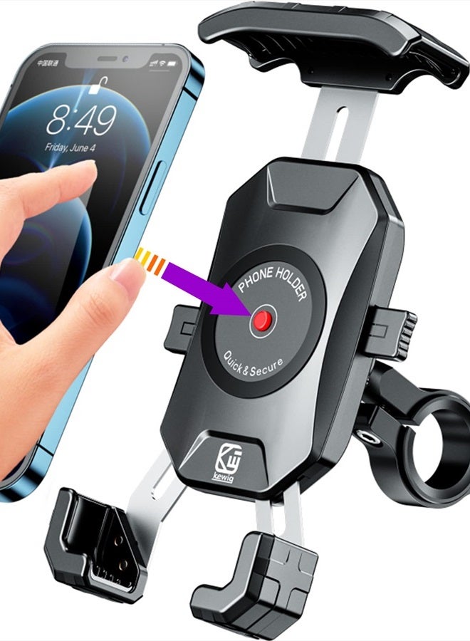 BRCOVAN Motorcycle Phone Mount, One-Touch Auto Lock Bike Phone Mount, ATV Bicycle Scooter Cell Phone Holder Cradle with Aluminum Alloy Handlebar Mounting Base for 4''-7'' Cellphone - Image 1