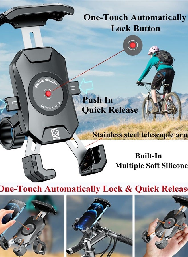 BRCOVAN Motorcycle Phone Mount, One-Touch Auto Lock Bike Phone Mount, ATV Bicycle Scooter Cell Phone Holder Cradle with Aluminum Alloy Handlebar Mounting Base for 4''-7'' Cellphone - Image 2