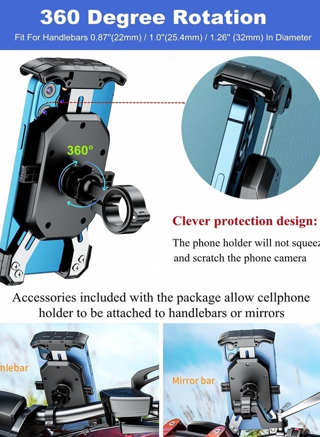 BRCOVAN Motorcycle Phone Mount, One-Touch Auto Lock Bike Phone Mount, ATV Bicycle Scooter Cell Phone Holder Cradle with Aluminum Alloy Handlebar Mounting Base for 4''-7'' Cellphone - Image 3