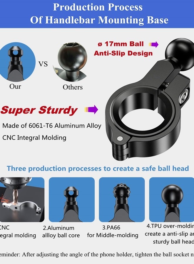 BRCOVAN Motorcycle Phone Mount, One-Touch Auto Lock Bike Phone Mount, ATV Bicycle Scooter Cell Phone Holder Cradle with Aluminum Alloy Handlebar Mounting Base for 4''-7'' Cellphone - Image 4