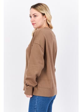 GANT Women Ribbed Neck Embroidered Logo Long Sleeves Sweatshirt, Brown  - Image 3