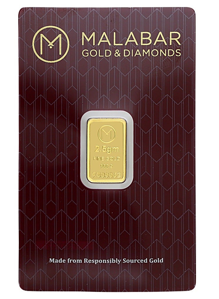 Malabar Gold and Diamonds 24K (999.9 Fineness) 2.5 Gram Pure Gold Bar - Image 1