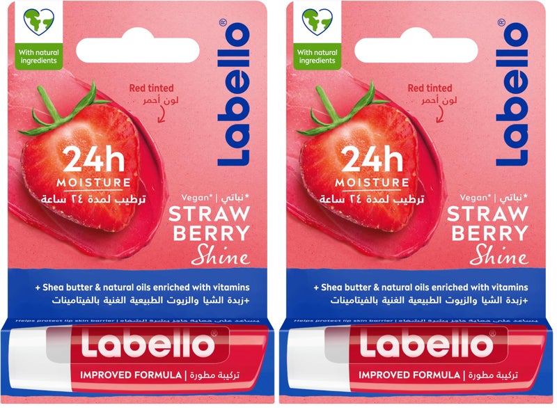LABELLO Lip Care, Moisturizing Lip Balm, Strawberry Shine, 4.8g (Pack of 2)
