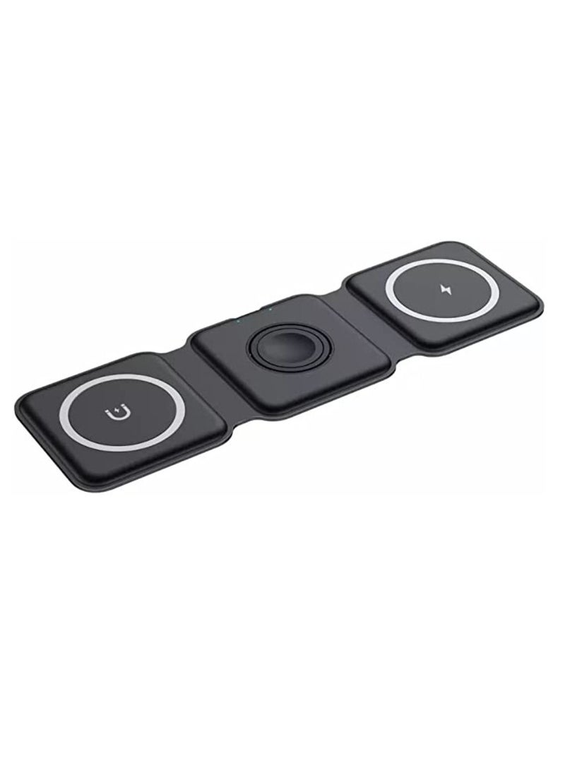 Yuwell 3 in 1 Foldable Wireless Charger, Magnetic 3 in 1 Charging Station for Apple Multiple Devices, Travel 15W Fast Charger Wireless Charger For iPhone 15/14/13/12, Air pods 3/2/Pro, iWatch Charger Black - Image 1