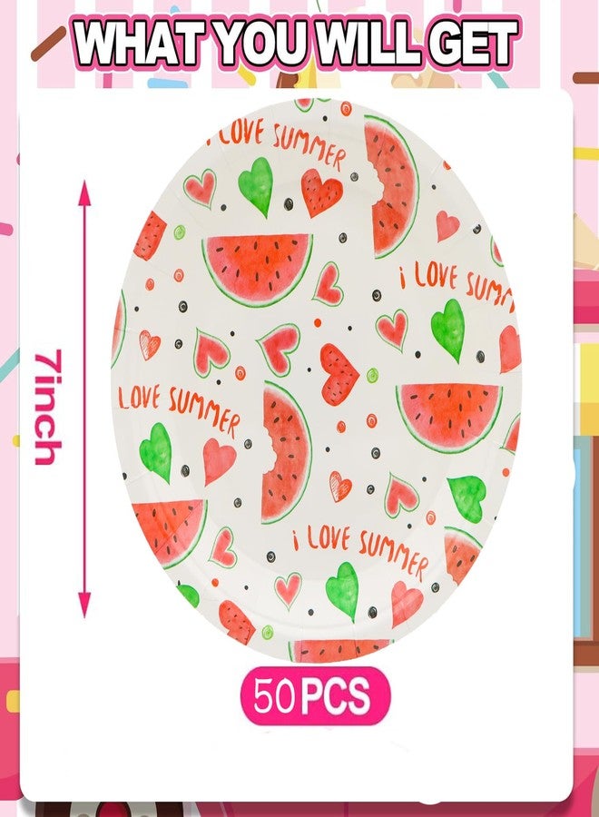 HSPAIDYP 50pcs Party Supplies - Watermelon Paper Plates, 7" Sweet Fruit Plates for Summer Fruit, Watermelon Themed Baby Shower & Birthday Party Decor (small) - Image 3