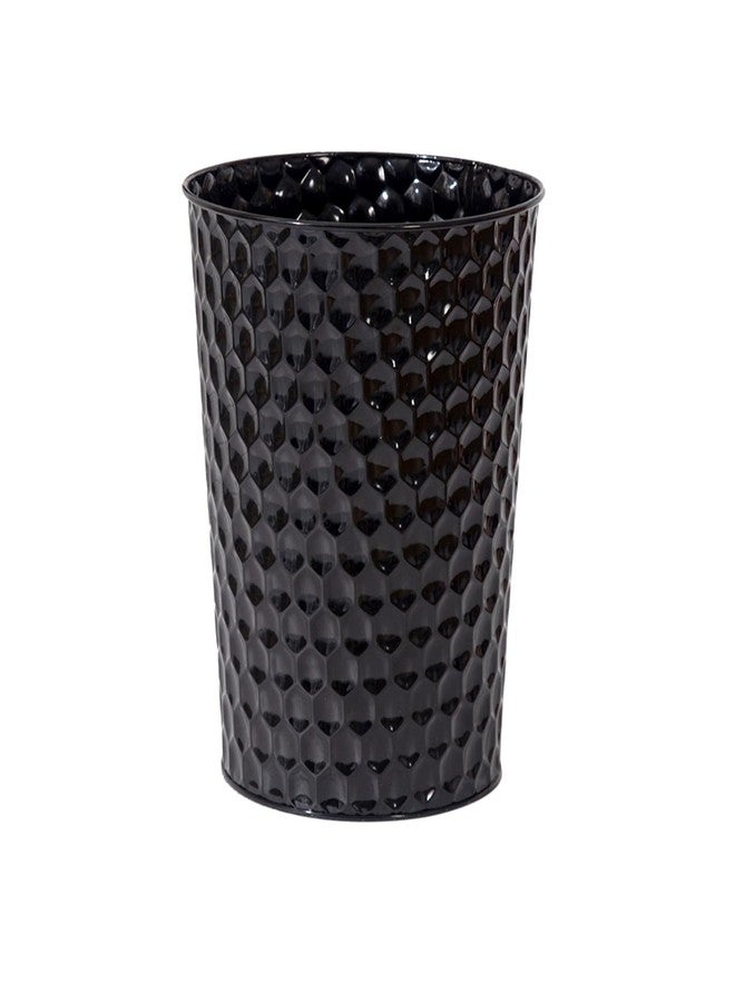 Venalys Small Metal Trash Can Wastebasket, Decorative Honeycomb Garbage Can Waste Basket, Modern Farmhouse Round Trash Bin for Bathroom, Bedroom, Kitchen and Office (Black) - Image 1