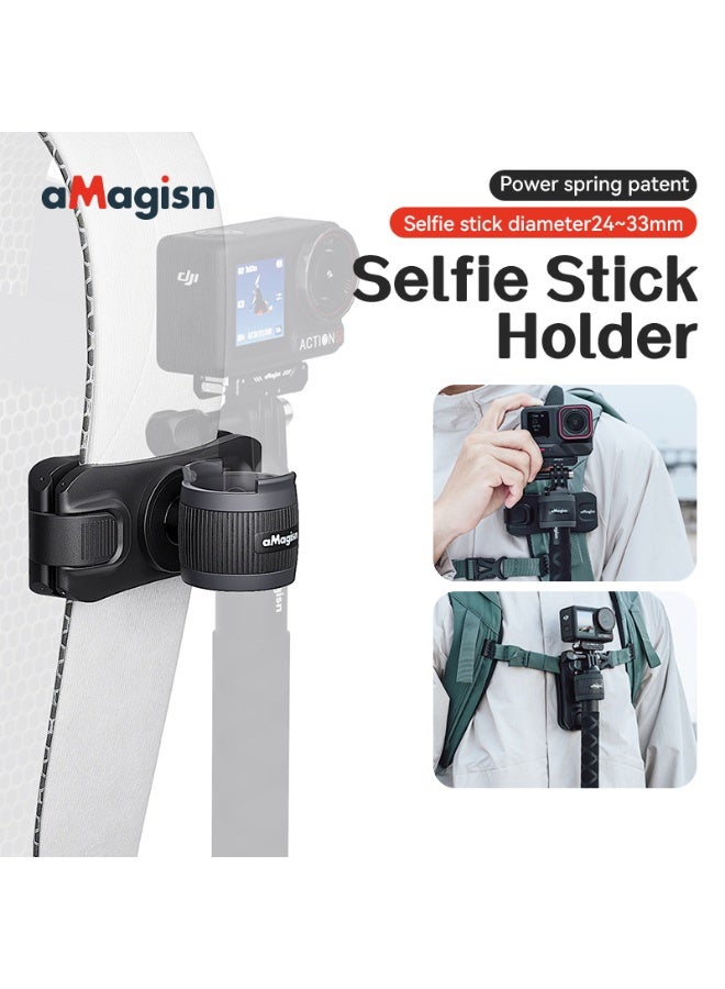 aMagisn مشبك تثبيت سريع لحقيبة الظهر مناسب لـ Insta360/DJI/GoPro – حامل عصا سيلفي قابل للدوران 360°، تصميم قفل بيد واحدة، سيليكون مضاد للخدش، يناسب حزام الكتف والخصر - Image 2