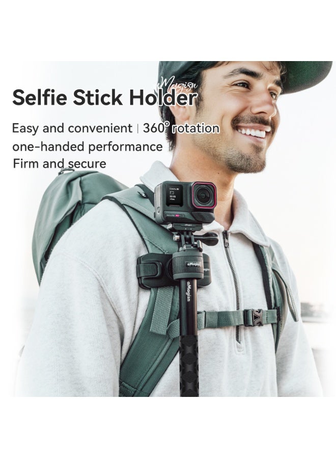 aMagisn مشبك تثبيت سريع لحقيبة الظهر مناسب لـ Insta360/DJI/GoPro – حامل عصا سيلفي قابل للدوران 360°، تصميم قفل بيد واحدة، سيليكون مضاد للخدش، يناسب حزام الكتف والخصر - Image 3