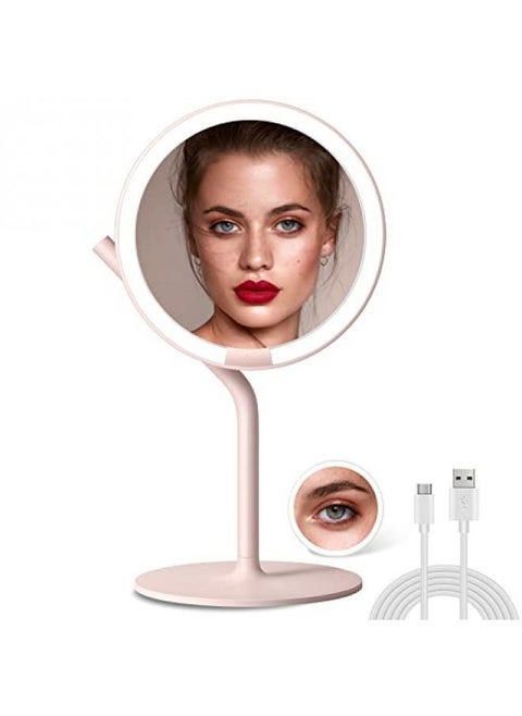 AMIRO Professional 8.5" LED Lighted Makeup Mirror with 5-Level Brightness, 1X/5X Magnifying Rechargeable Vanity Mirror with Light, Tabletop Cosmetic Light Up Mirror with Touch Control 180°Rotation