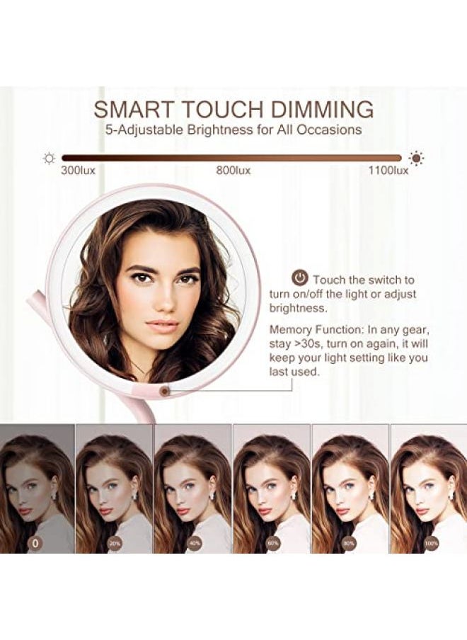 AMIRO - AMIRO Professional 8.5" LED Lighted Makeup Mirror with 5-Level Brightness, 1X/5X Magnifying Rechargeable Vanity Mirror with Light, Tabletop Cosmetic Light Up Mirror with Touch Control 180°Rotation - Image 1
