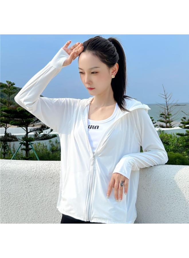 رحلة جوية 180 كجم ملابس واقية من الشمس UPF50 للنساء - قماش نايلون حريري بارد مع قلنسوة - ملابس صيفية واقية من الأشعة فوق البنفسجية مقاس كبير - ملابس خفيفة واقية من الشمس للنساء - Image 1