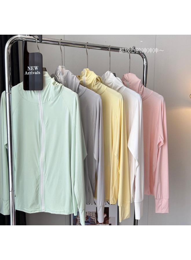 رحلة جوية 180 كجم ملابس واقية من الشمس UPF50 للنساء - قماش نايلون حريري بارد مع قلنسوة - ملابس صيفية واقية من الأشعة فوق البنفسجية مقاس كبير - ملابس خفيفة واقية من الشمس للنساء - Image 2