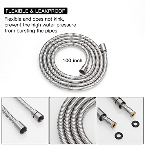 Homevacious 100 Inch Brass Fittings Extra Long Flexible Stainless Steel Replacement Handheld Shower Hose Brushed Nickel - Image 2